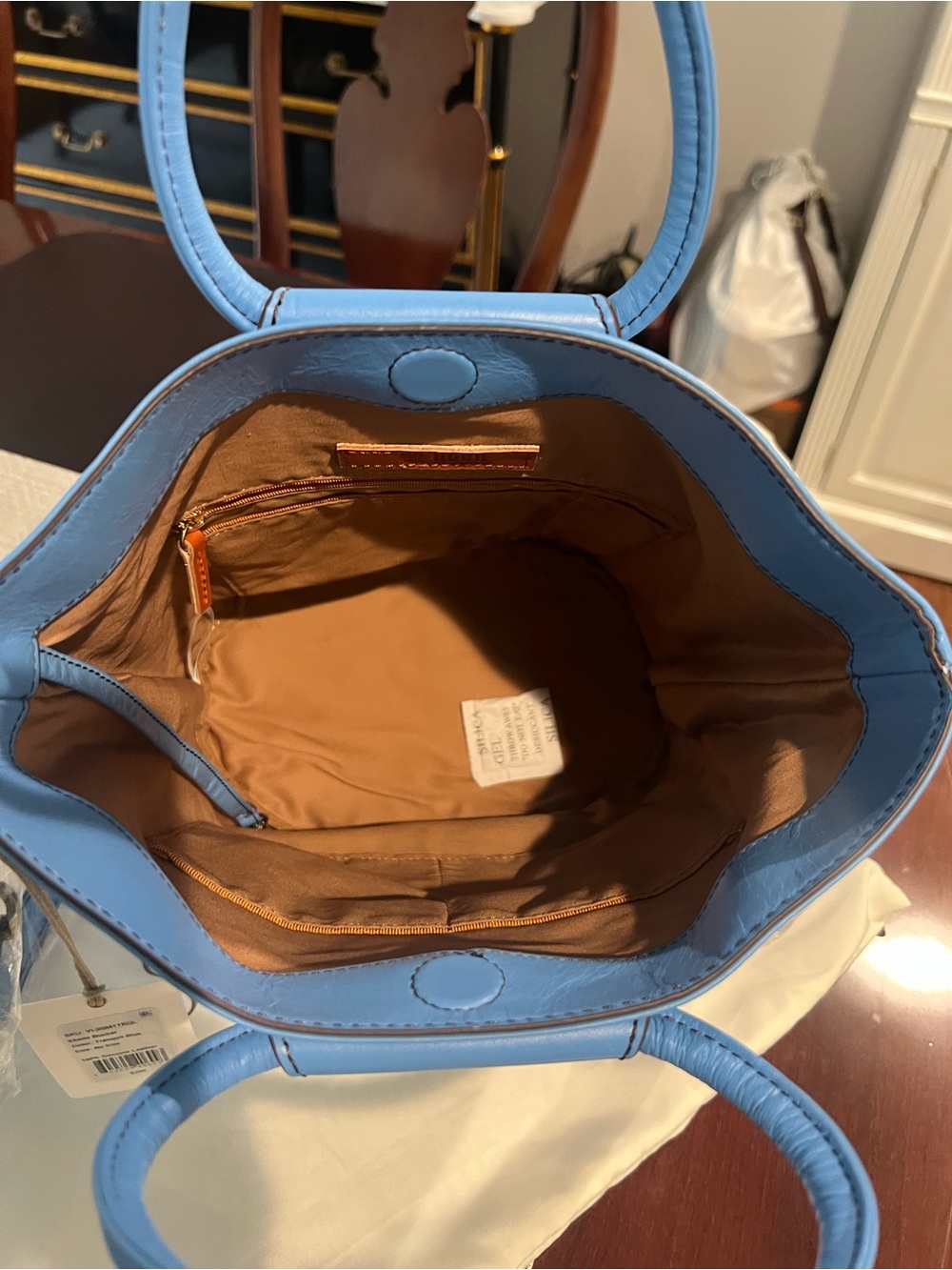 HOBO Sky Blue Leather Bucket Tote with Round Handles - Picture 7 of 8